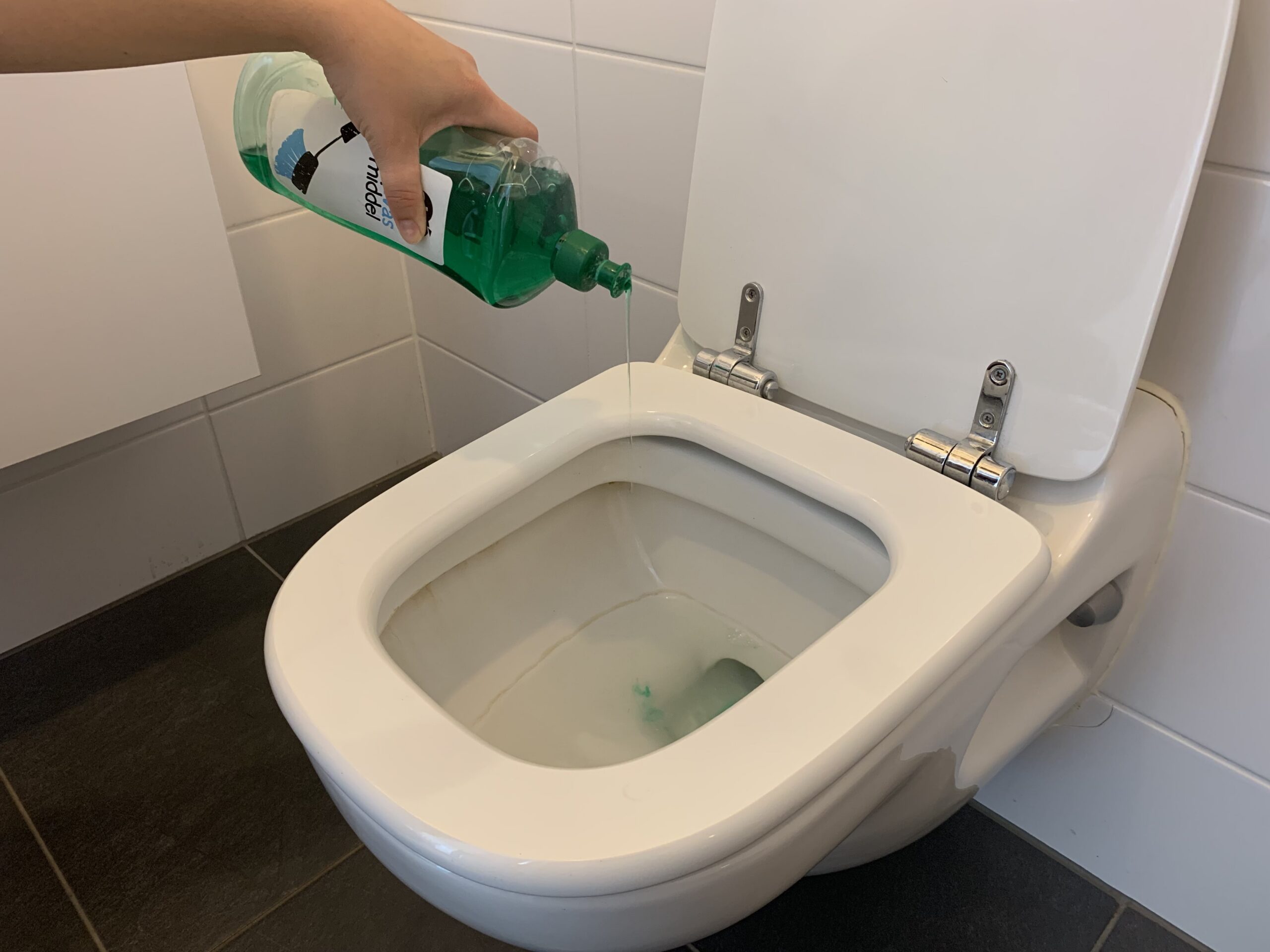 dish soap into toilet